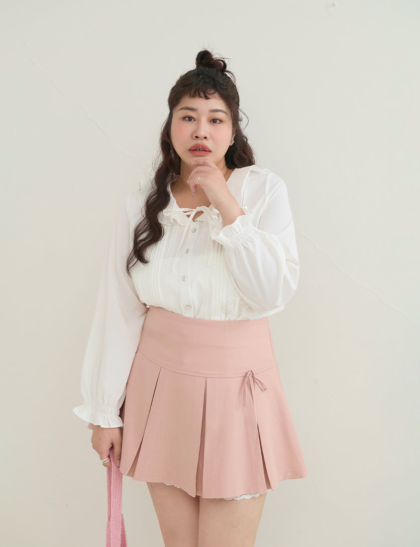 Romantic Ruffle Collar Lace Floral Button-Up Plus Size Blouse
