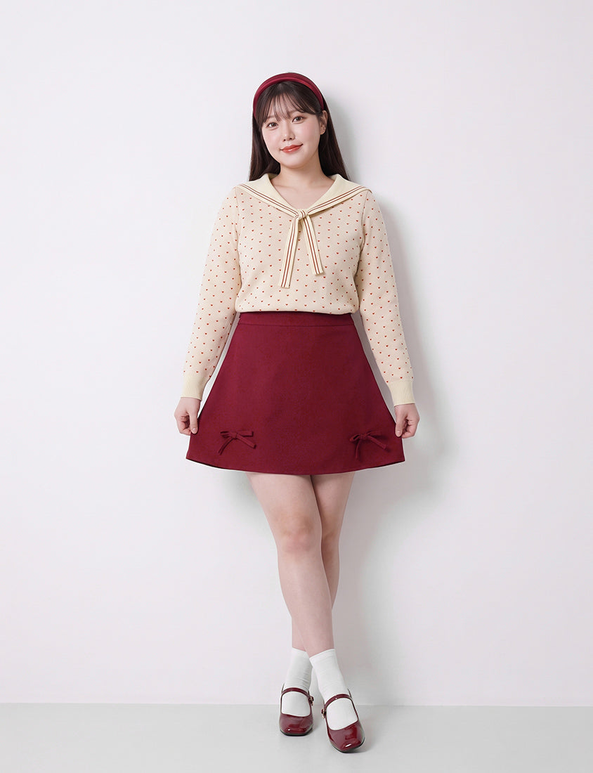 Korean Style Bow-Detail Elastic Back Waist Tailored Plus Size Mini Skirt