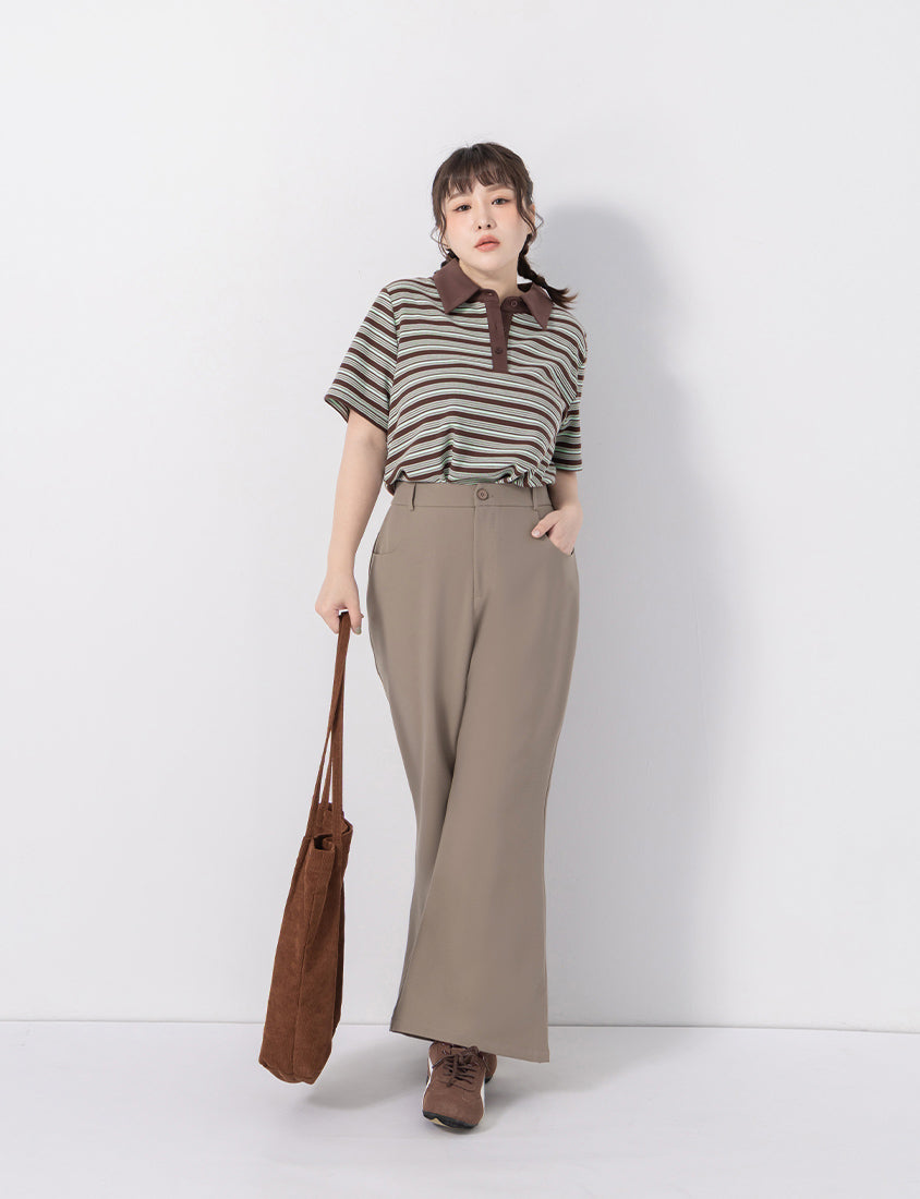 Youthful Contrast Stripe Polo Plus Size Top