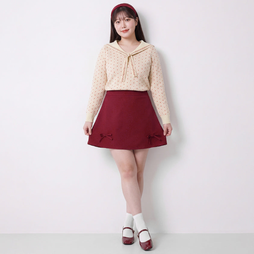 Korean Style Bow-Detail Elastic Back Waist Tailored Plus Size Mini Skirt