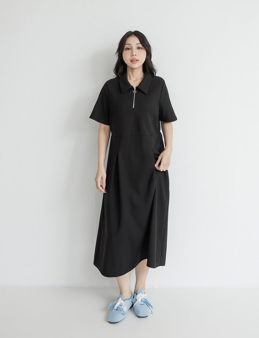Collared Waffle-Knit Cinched Waist Plus Size Maxi Dress