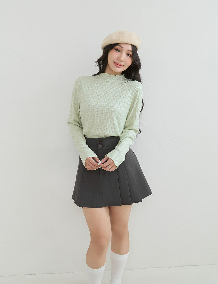 Soft Cable Knit Ribbed Rolled Edges Long Sleeve Plus Size Top