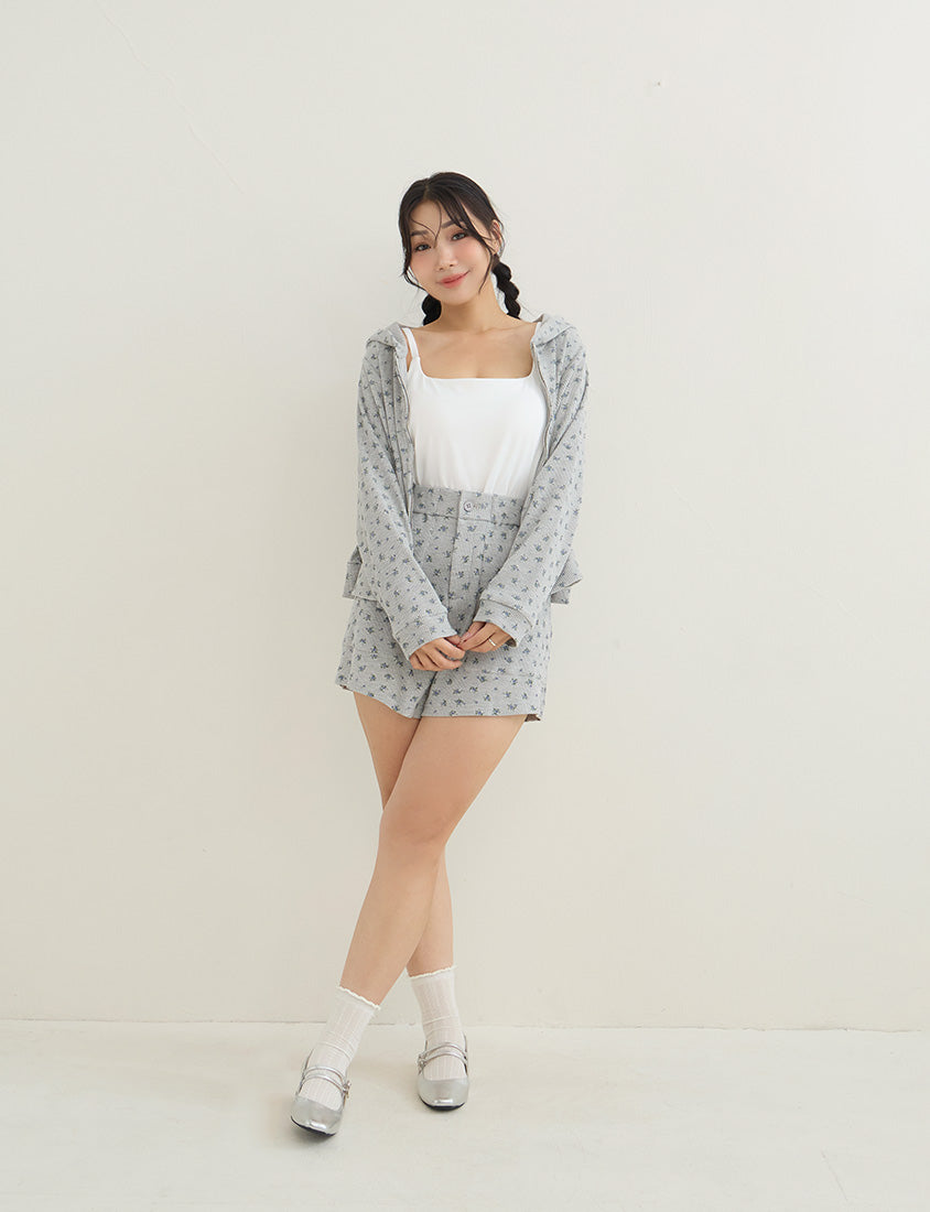 Sweet Floral Waffle Cropped Plus Size Hoodie
