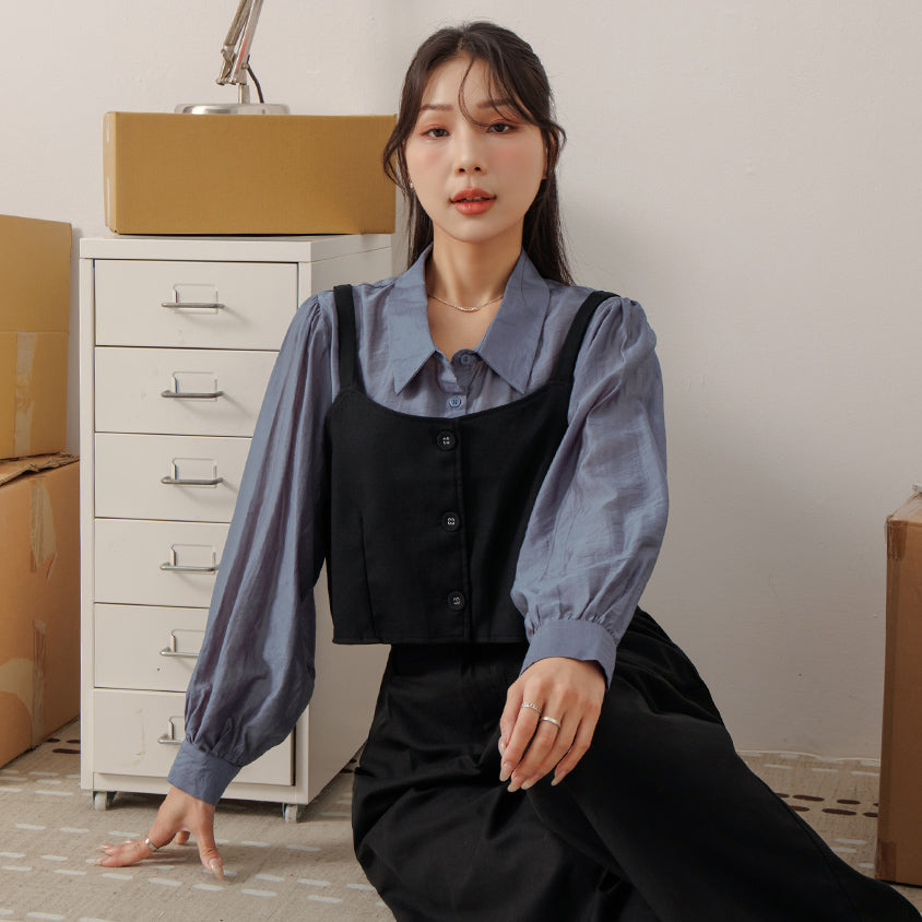 MISS. Elegant Suit Vest Faux Two Piece Plus Size Shirt