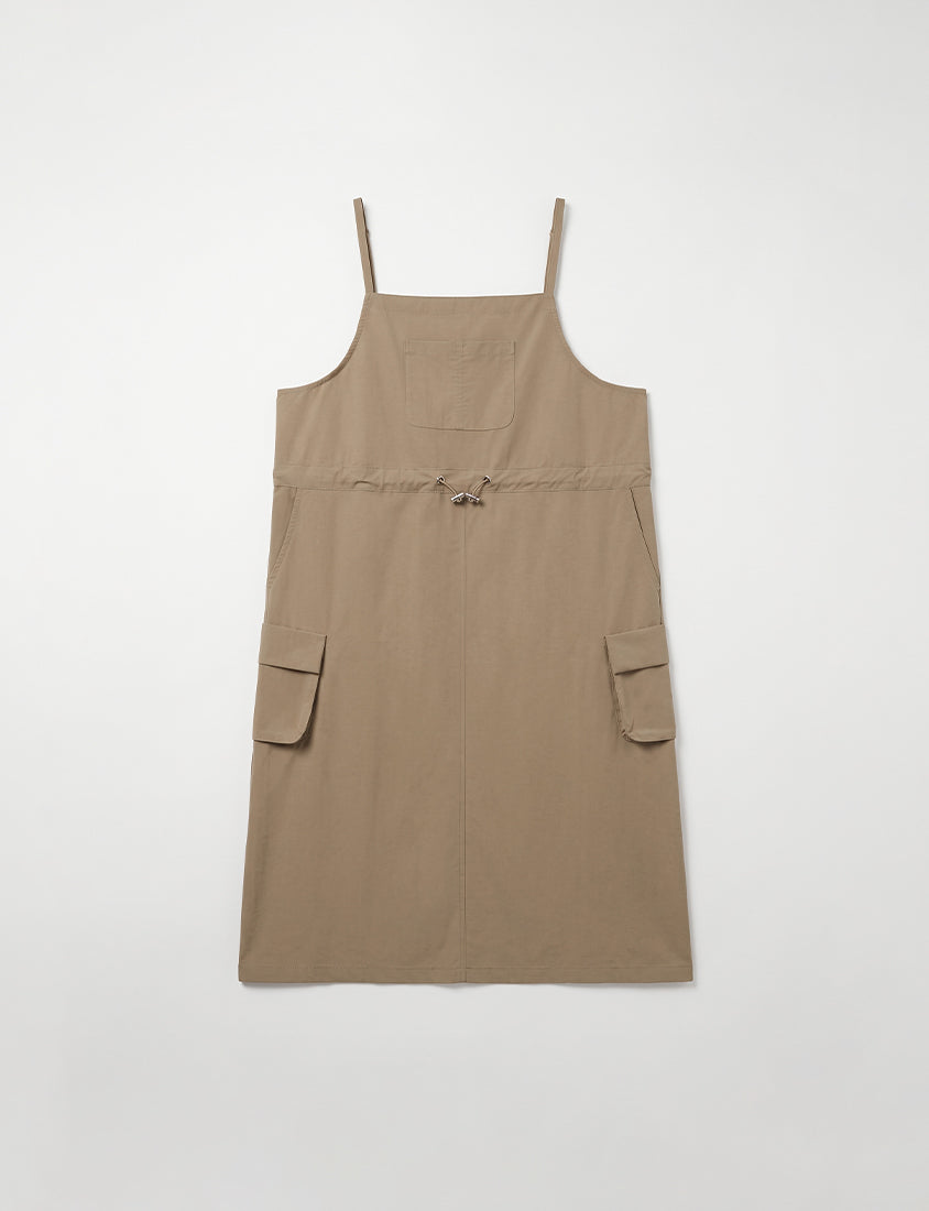 Vintage Utility Adjustable Strap Plus Size Maxi Dress