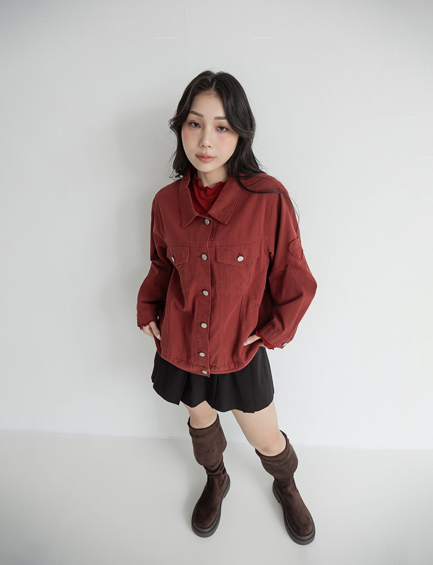 Heartbeat Applique Embroidered Oversized Denim Jacket (Unisex)