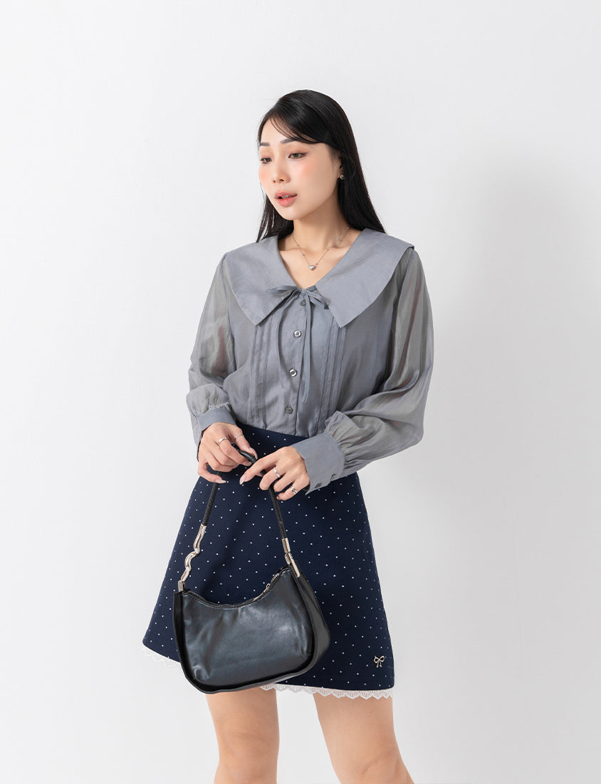 MISS. Ethereal Sheer Collared Plus Size Shirt (with Inner Cami)