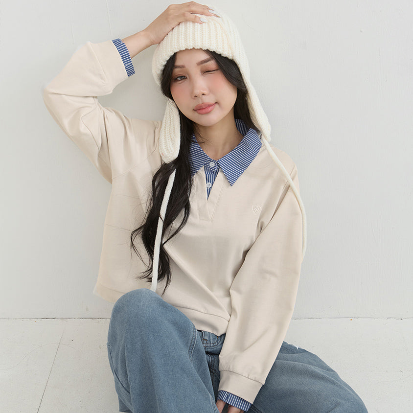 Heart Logo Faux Two Piece Plus Size Sweatshirt