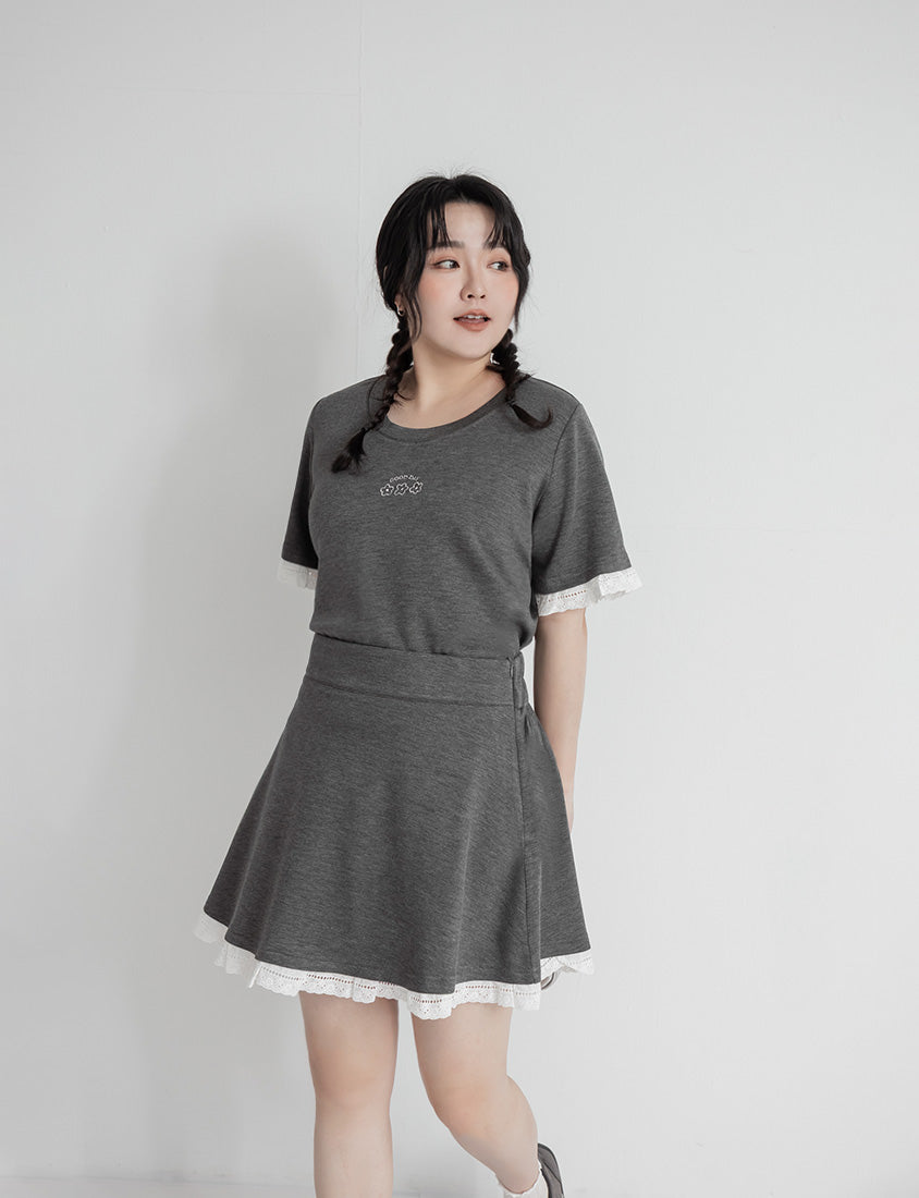 Lace Trim Cloud Cotton Plus Size Mini Skirt