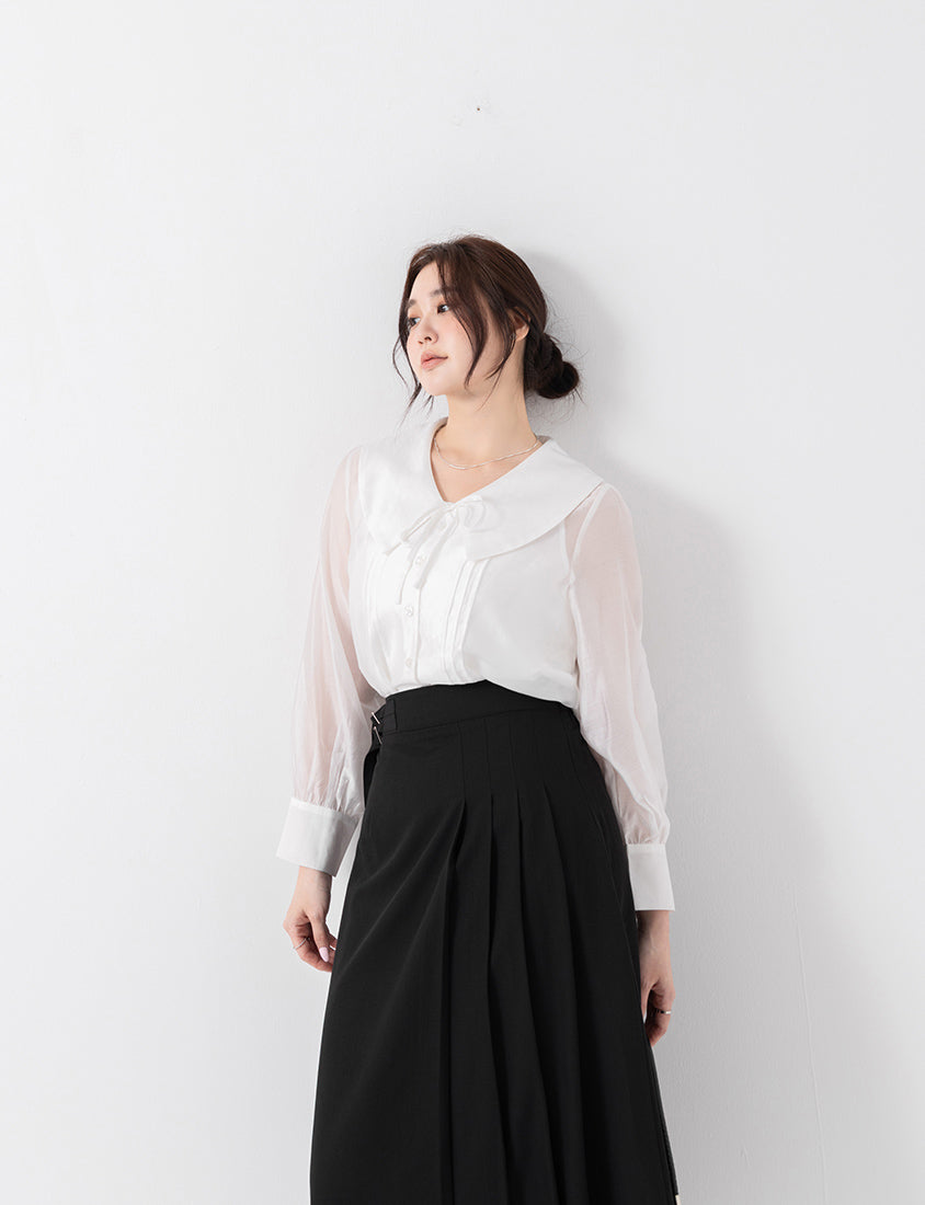 MISS. Ethereal Sheer Collared Plus Size Shirt (with Inner Cami)
