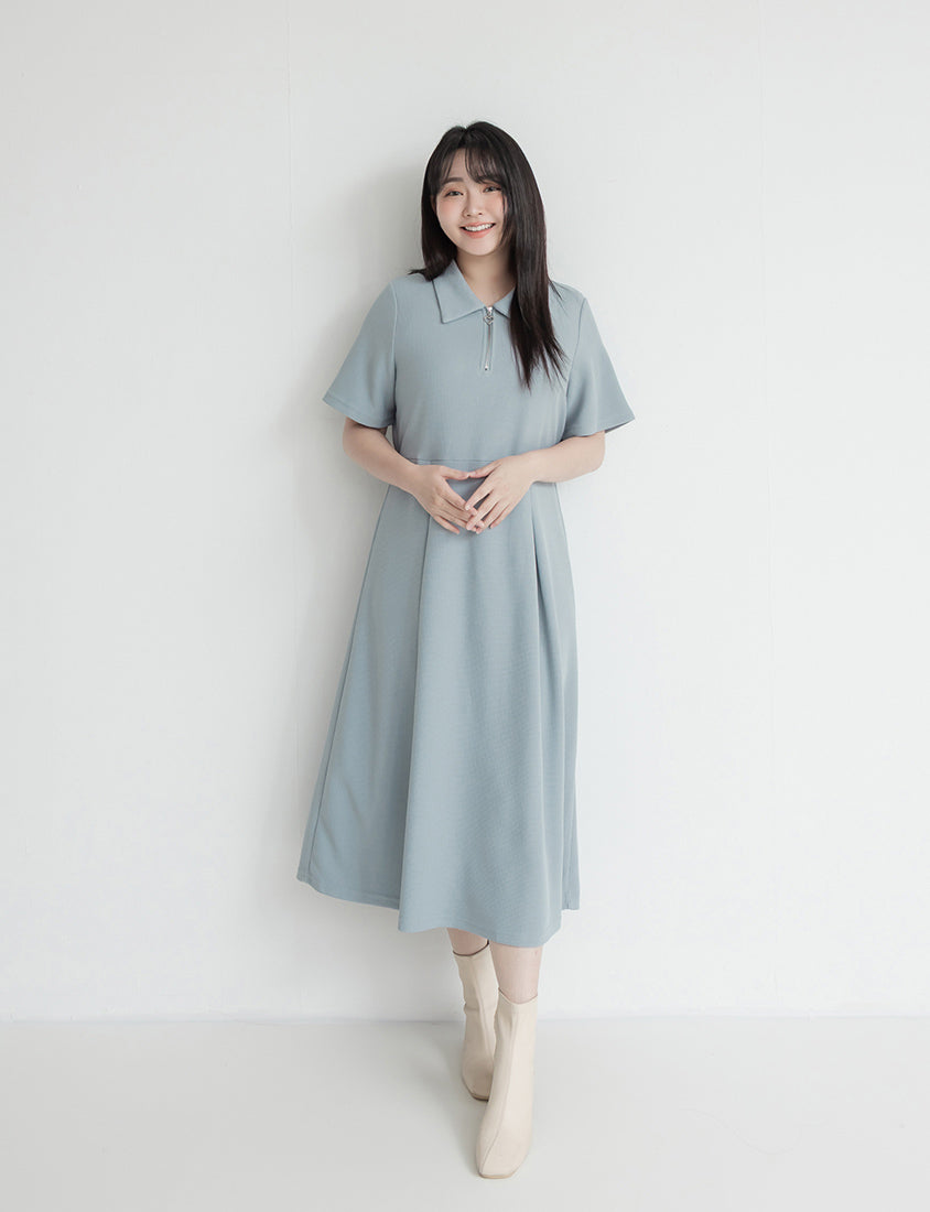 Collared Waffle-Knit Cinched Waist Plus Size Maxi Dress