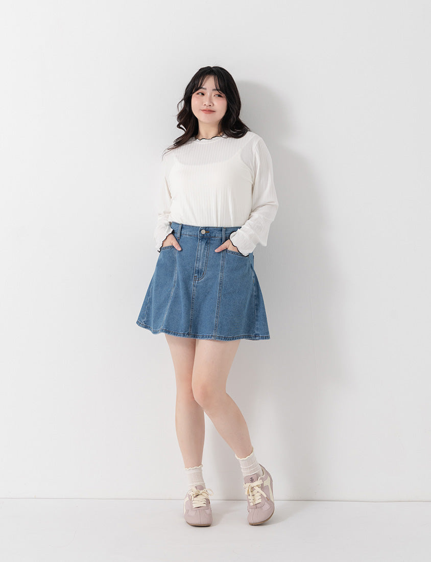 Standard Perfect Fit Seamed A-Line Denim Plus Size Mini Skirt
