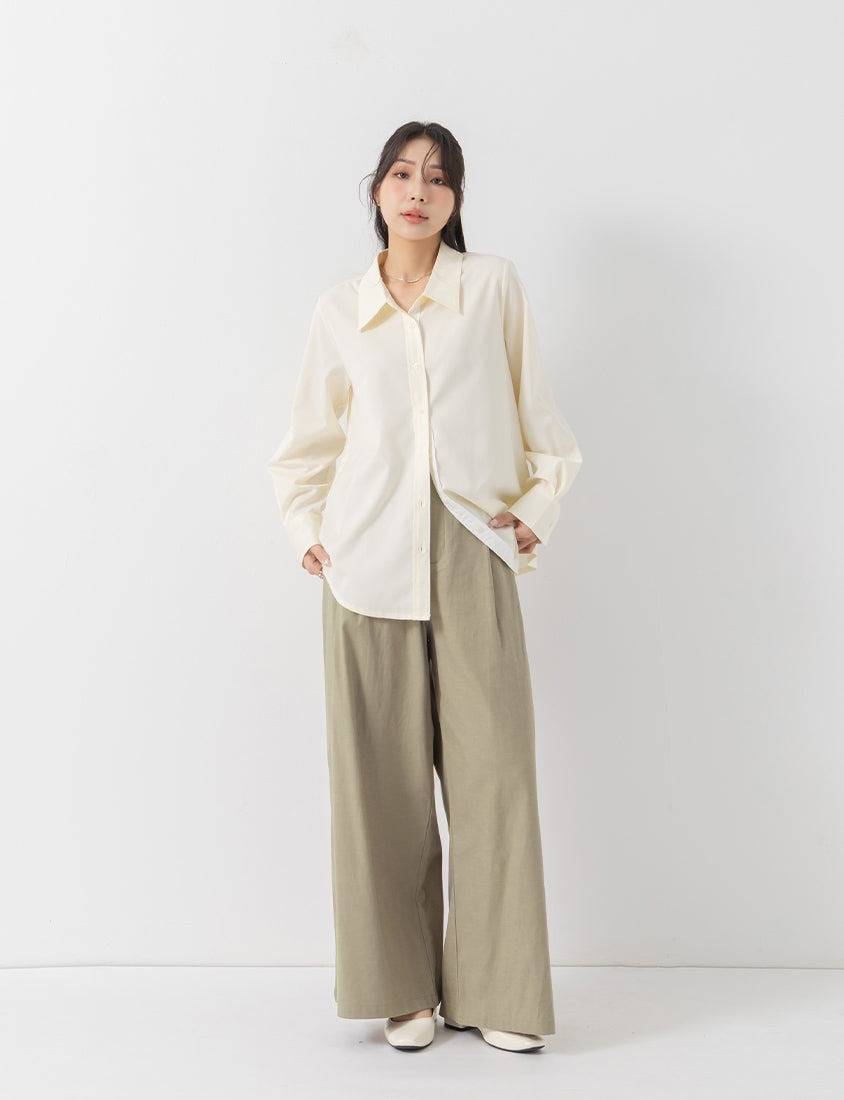 MISS. Easy-Care Contrast Color Long Sleeve Plus Size Shirt