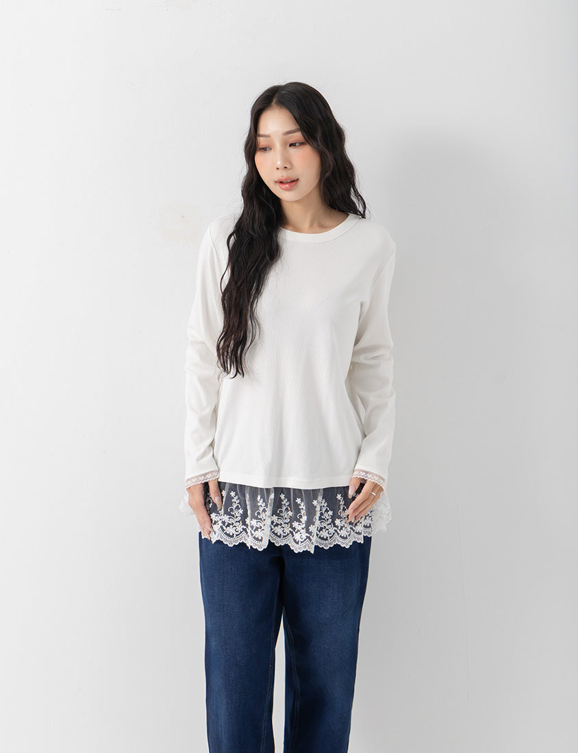 Layering Essential Lace Panel Knit Plus Size Top