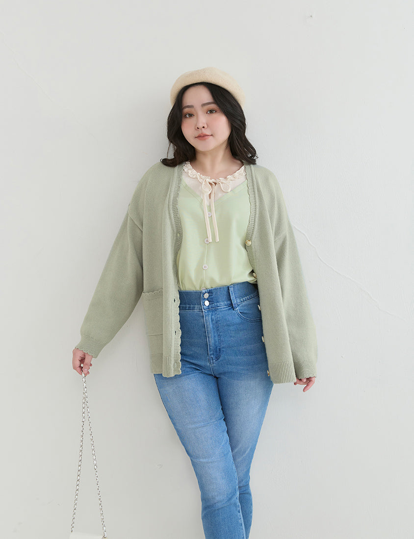 Romantic Ruffle Collar Faux Two Piece Plus Size Top