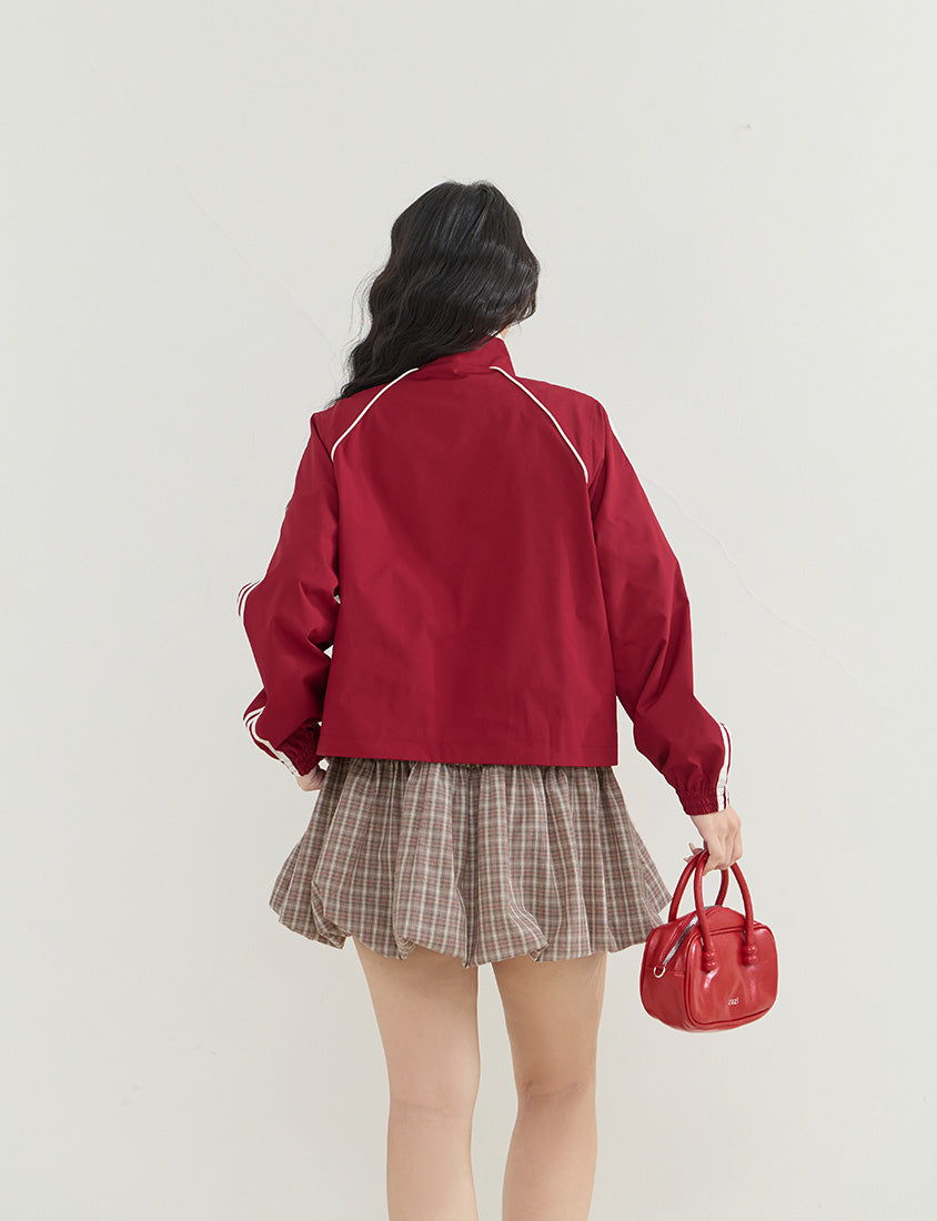 Korean-Inspired Retro Contrast Sporty Stand Collar Plus Size Jacket