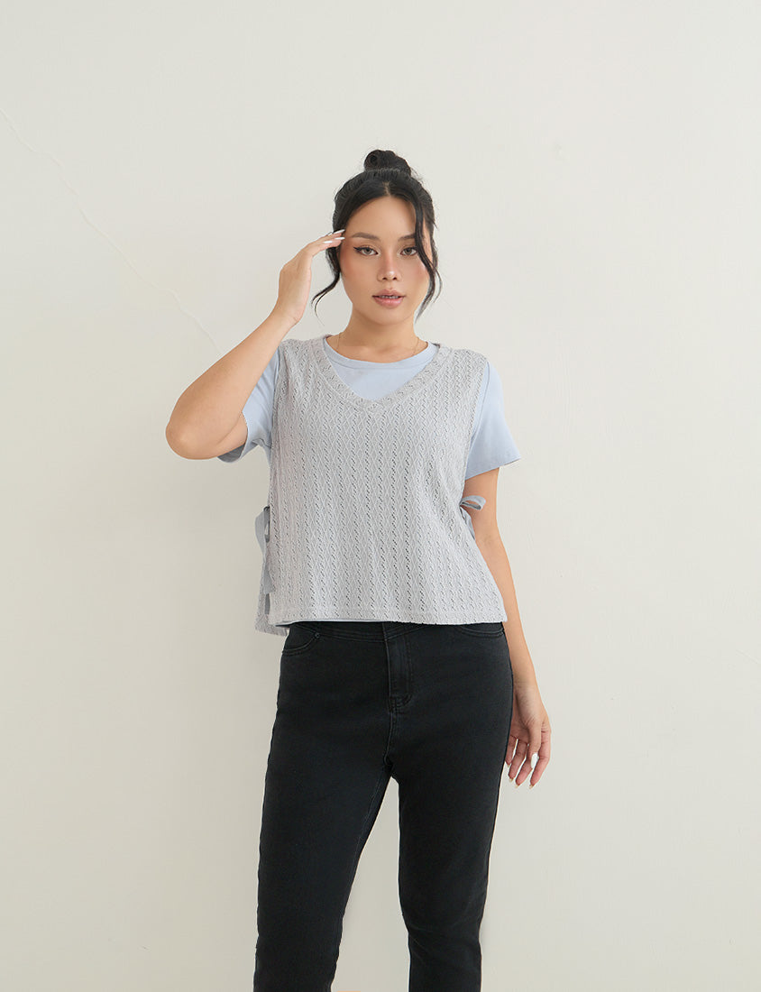 Versatile Openwork Knit Tie-Front Plus Size Tank Top