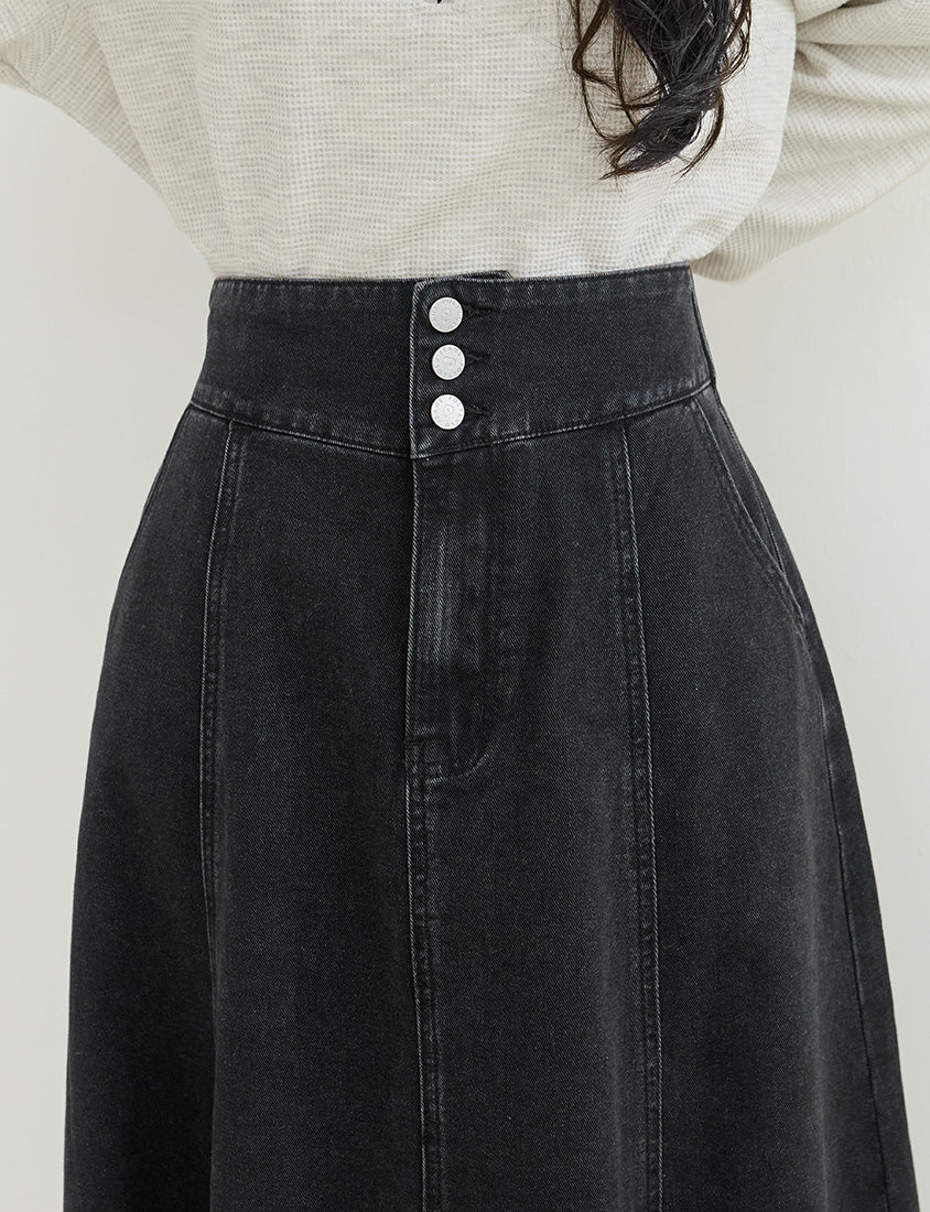 High Waist Flared Denim Plus Size Maxi Skirt
