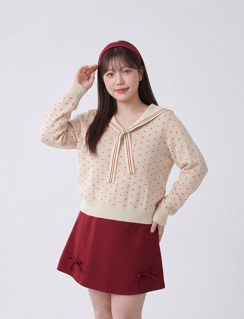 Korean Style Bow-Detail Elastic Back Waist Tailored Plus Size Mini Skirt