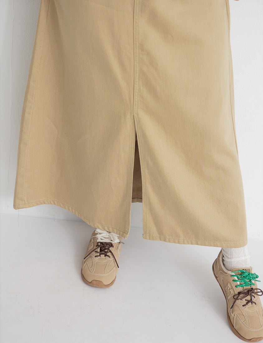 Lyocell Twill A-Line Plus Size Maxi Skirt (With Belt)