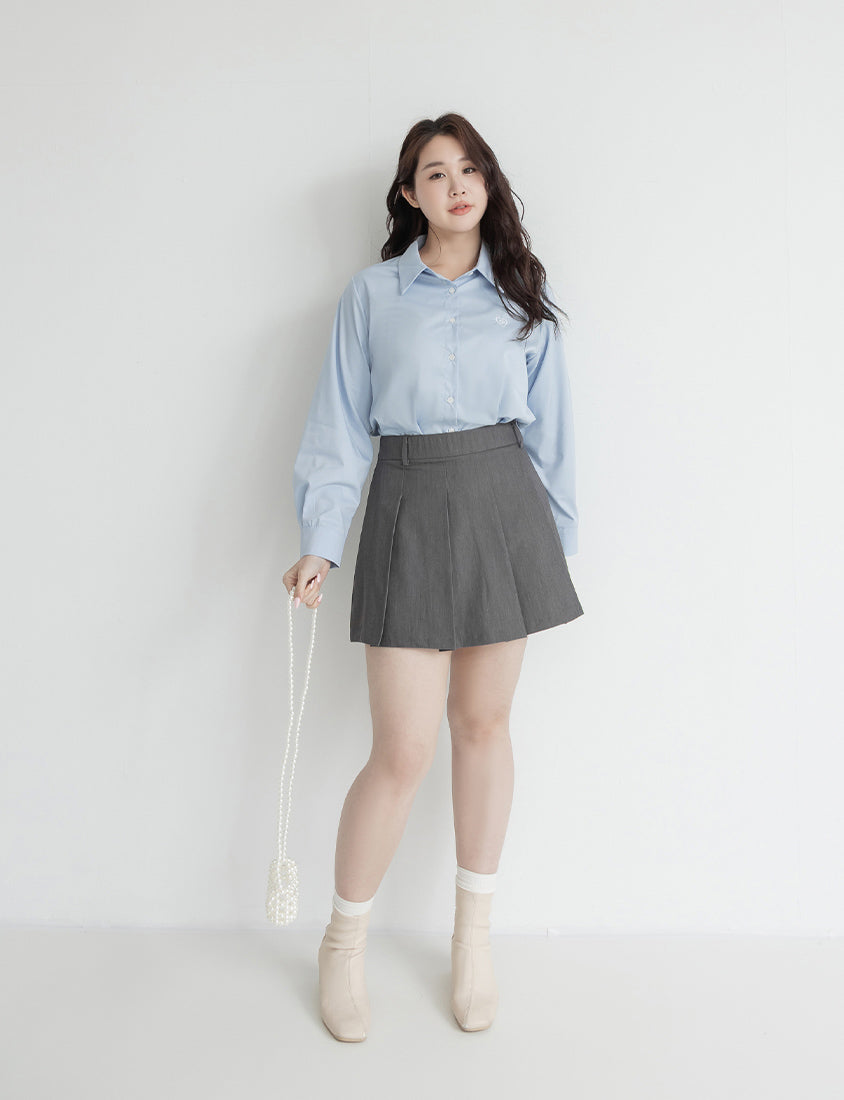 Sweet Preppy Pleated Plus Size Skort