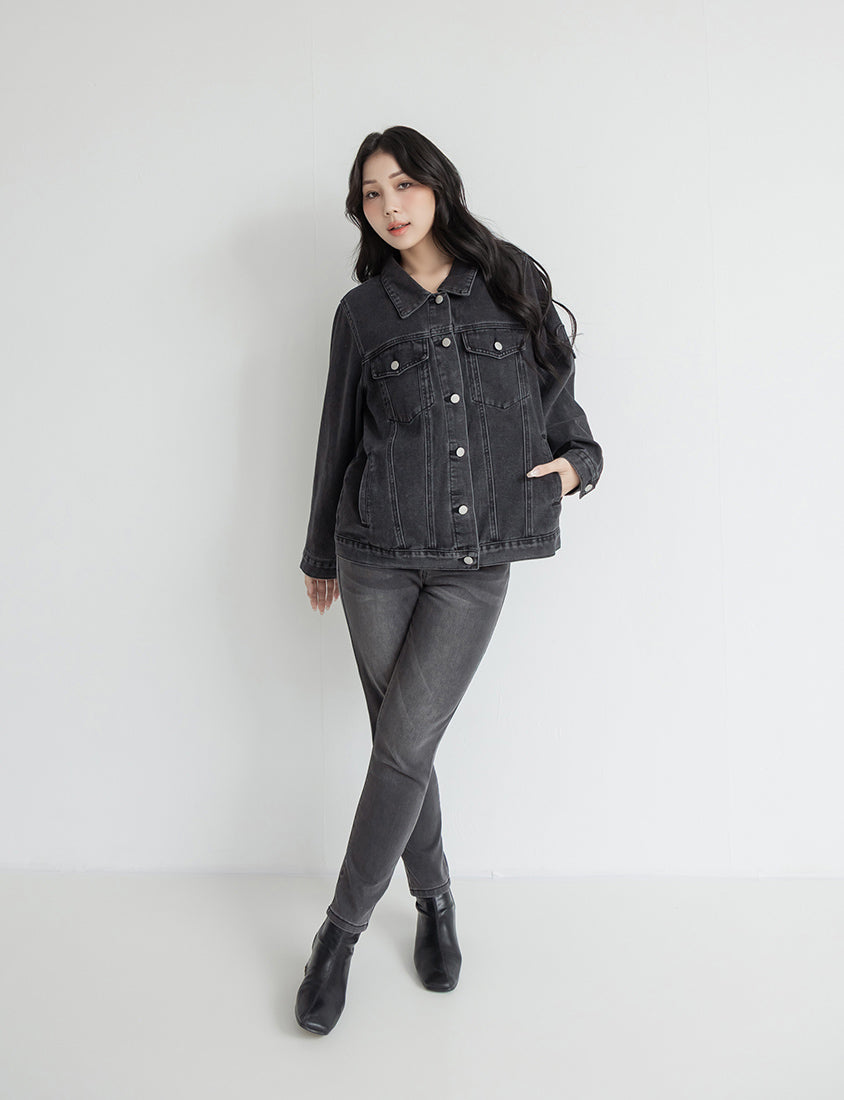 Heartbeat Applique Embroidered Oversized Denim Jacket (Unisex)