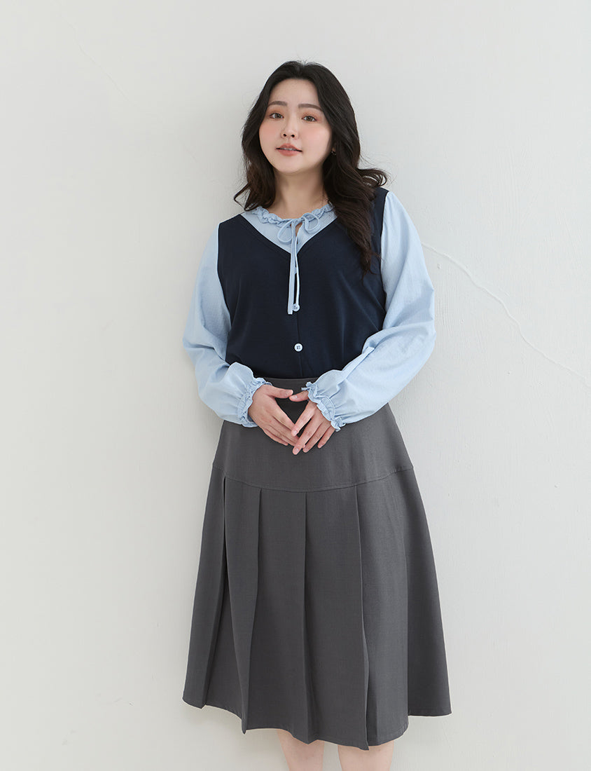 Romantic Ruffle Collar Faux Two Piece Plus Size Top