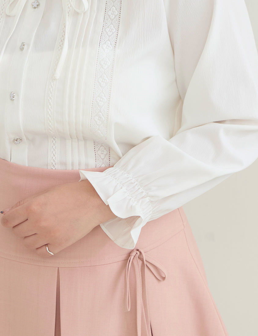Romantic Ruffle Collar Lace Floral Button-Up Plus Size Blouse