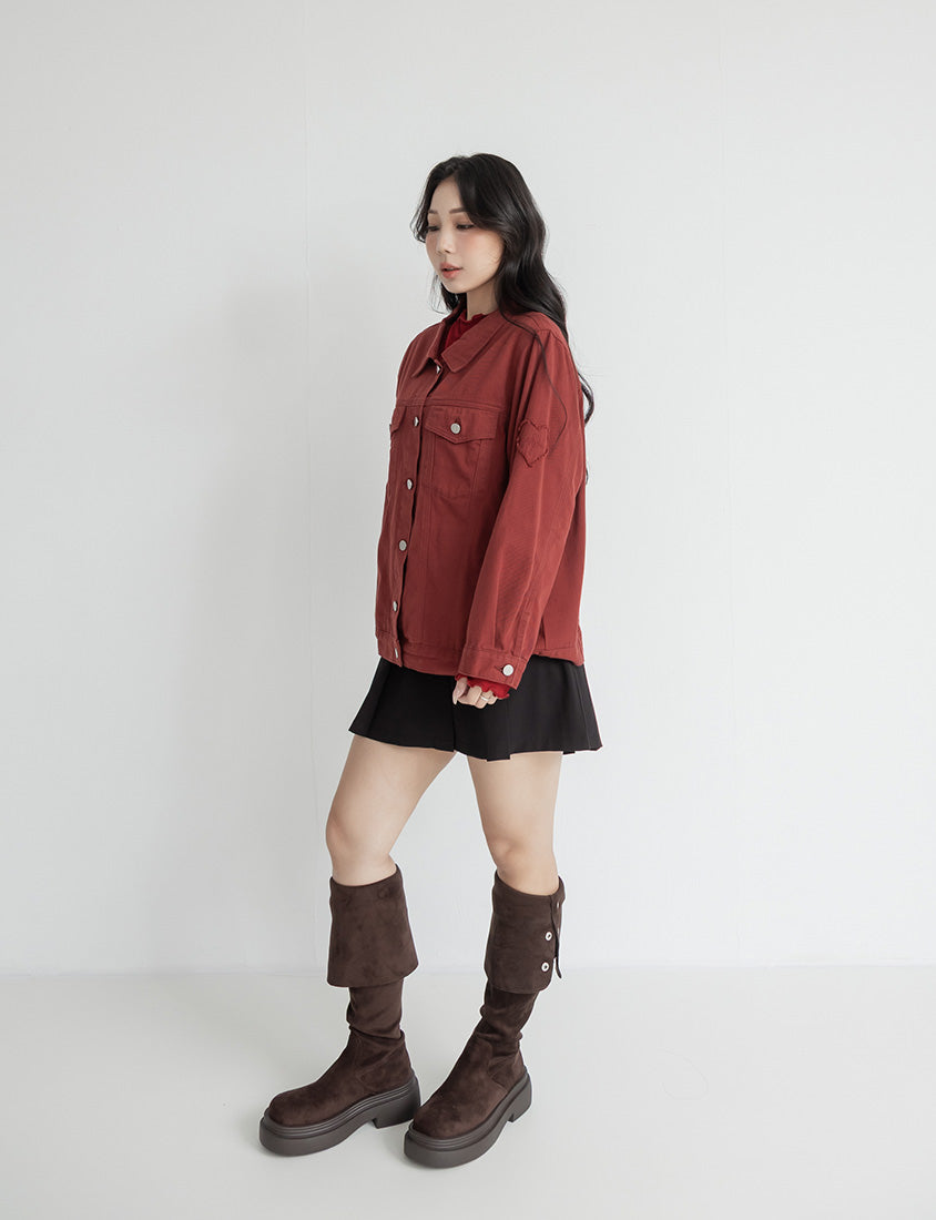 Heartbeat Applique Embroidered Oversized Denim Jacket (Unisex)
