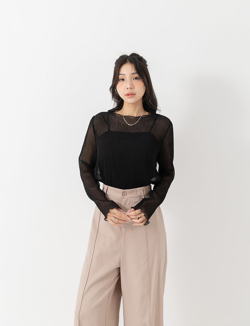 MISS. Lyocell Twill Topstitched Plus Size Trousers