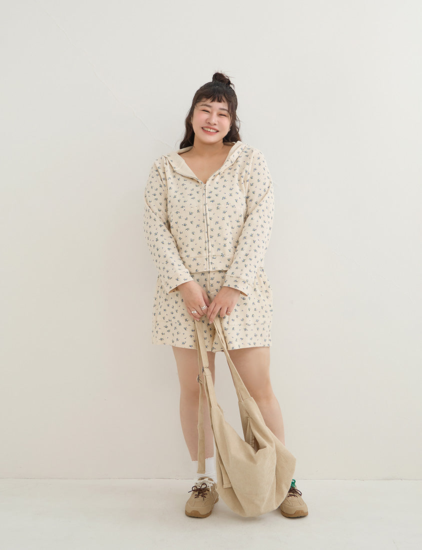 Sweet Floral Waffle Cropped Plus Size Hoodie