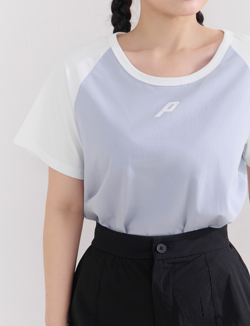 Casual Raglan Contrast Sleeve Plus Size Tee