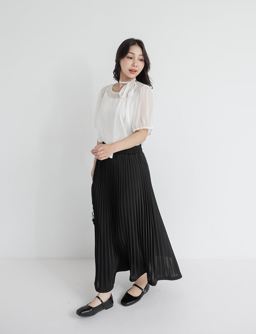 Elegant Flowy Elastic Waist Pleated Plus Size Maxi Skirt