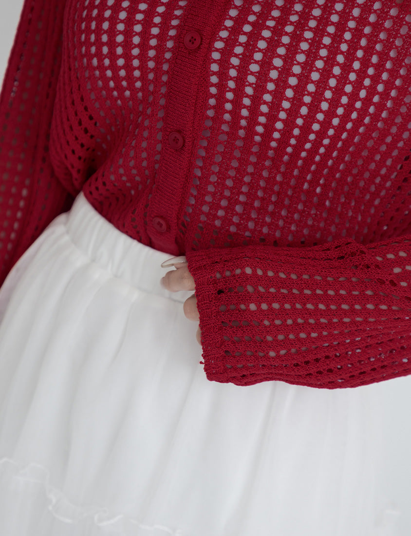 V-Neck Ice Silk Openwork Knit Plus Size Cardigan