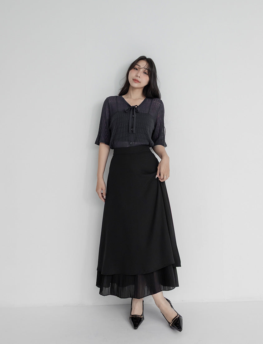 MISS. Elegant Pleated Chiffon Plus Size Maxi Skirt