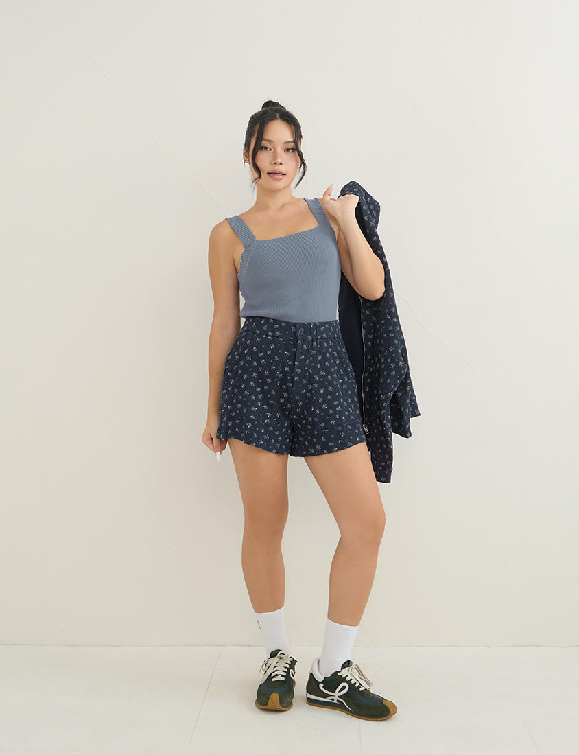 Sweet Floral Waffle Plus Size Shorts