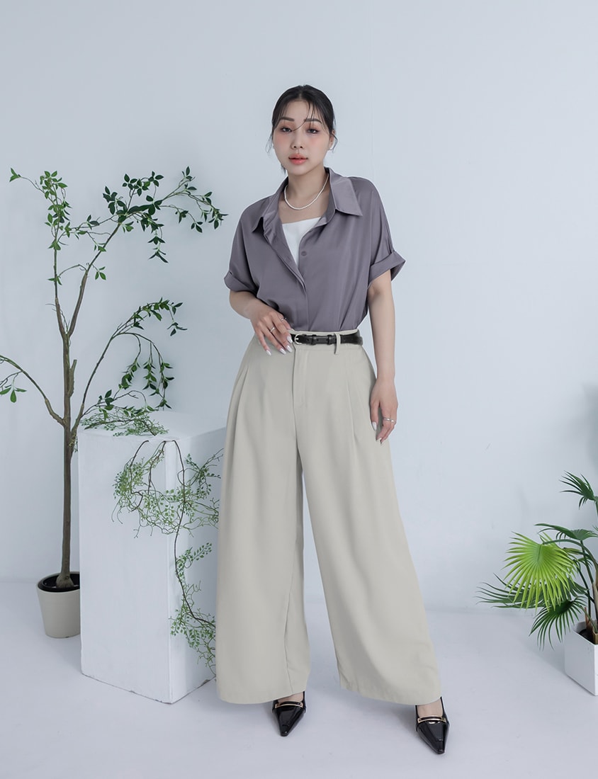 MISS. Minimal Satin Rolled Sleeve Plus Size Shirt