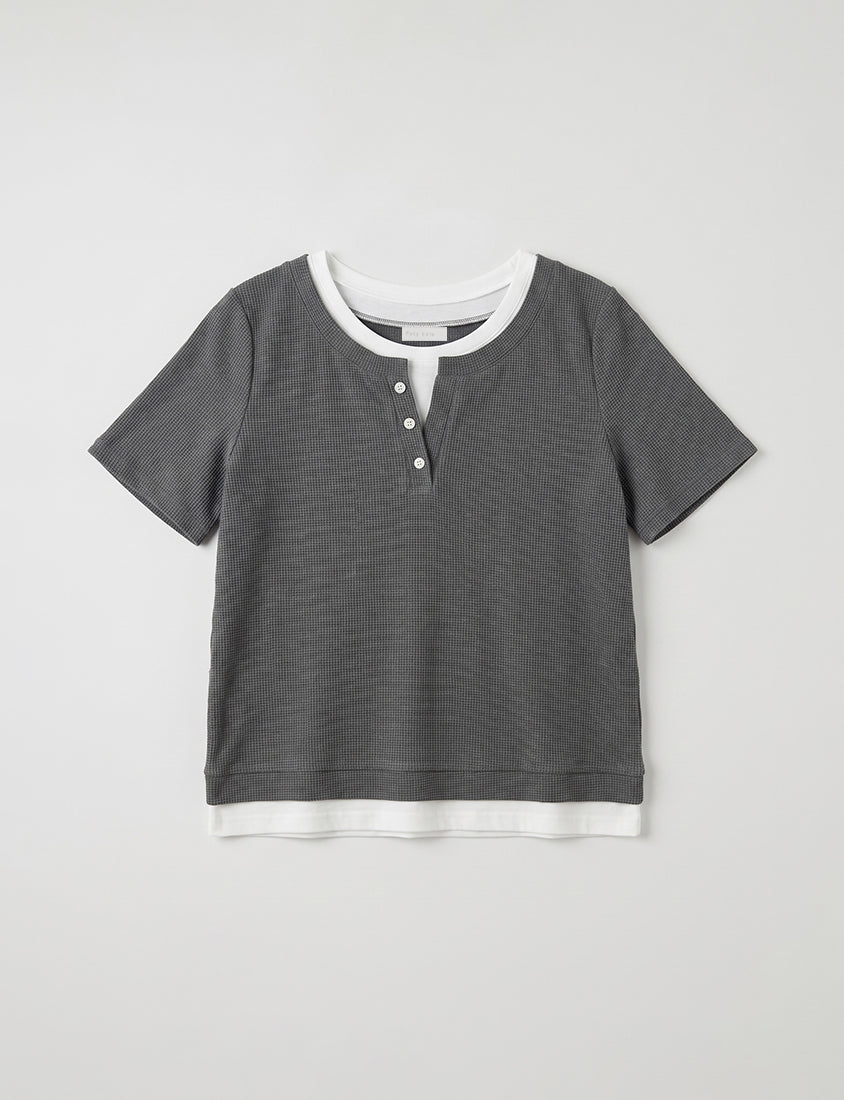 Waffle Knit Faux Two-Piece Plus Size Top