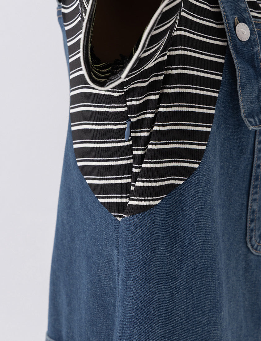 Stripe Faux Two Piece Denim Cami Plus Size Dress