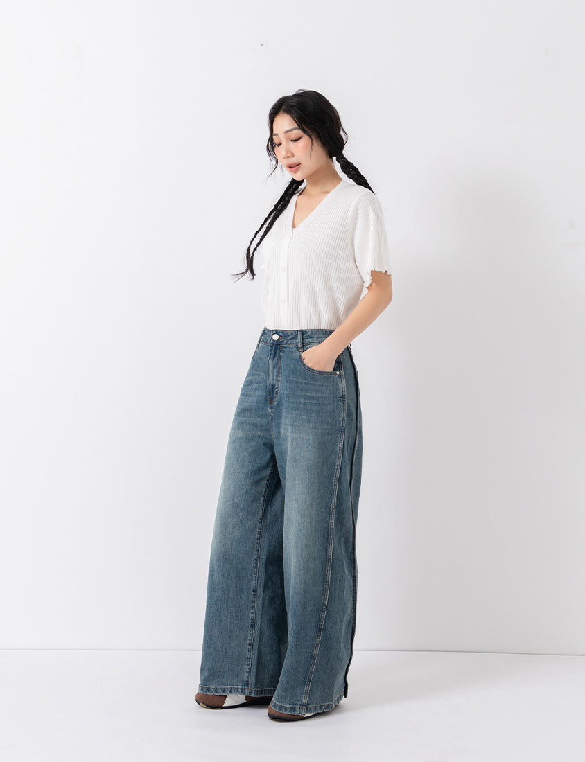 Geometric Seams Panel Slimming Plus Size Jeans