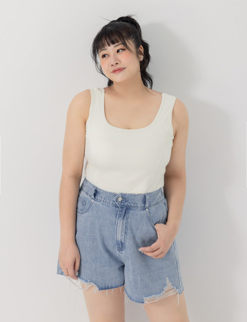 Wide Waistband Distressed Plus Size Denim Shorts