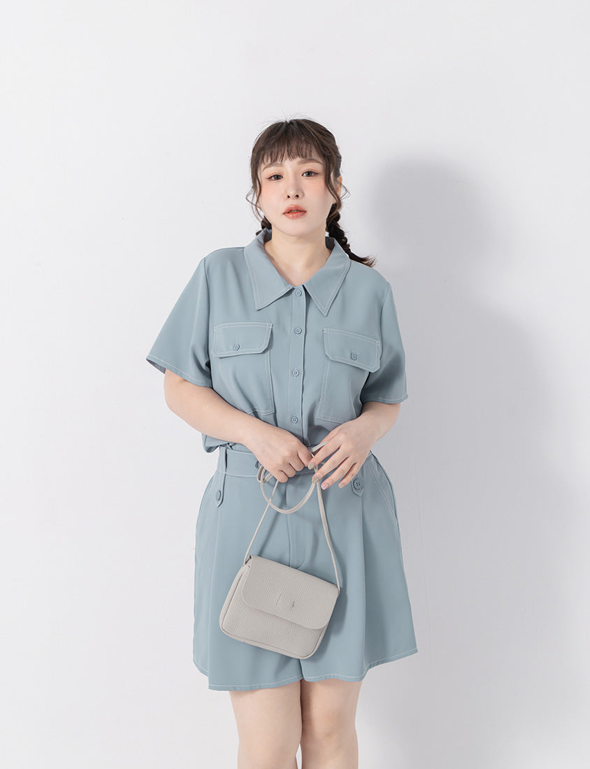 Contrast Stitch Lightweight Utility Chiffon Plus Size Shorts