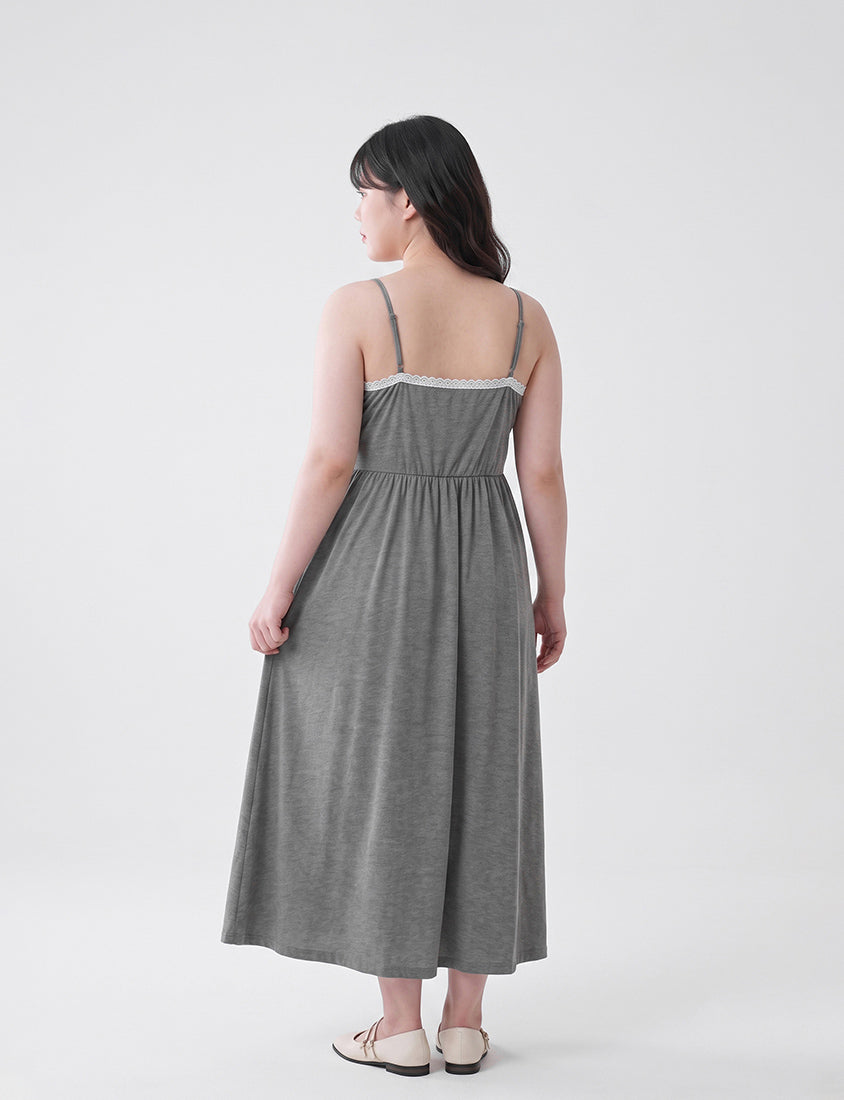 French Style Minimalist Adjustable Plus Size Cami Maxi Dress