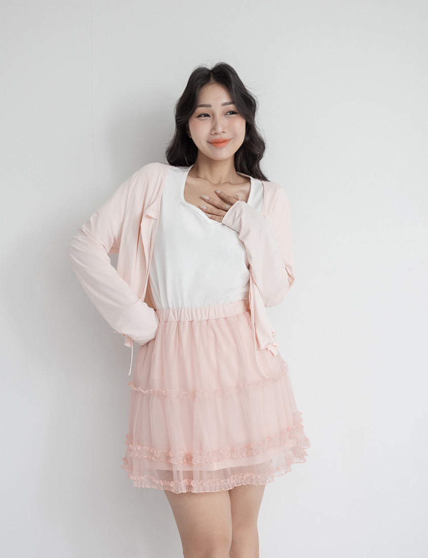 Instant Cooling UV-Protection Cropped Ruffle Trim Plus Size Cover Up