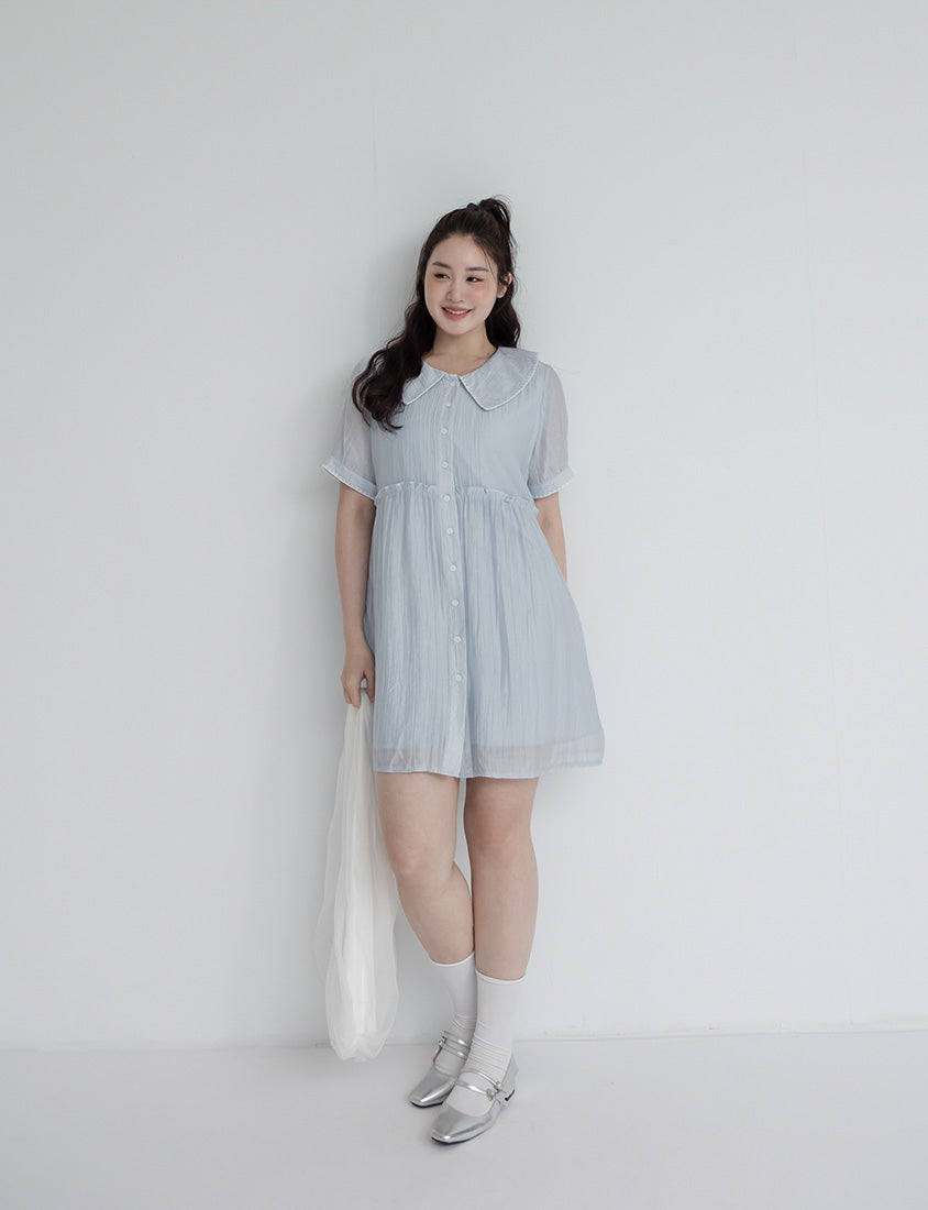 Crinkle Contrast Button-Up Plus Size Mini Dress