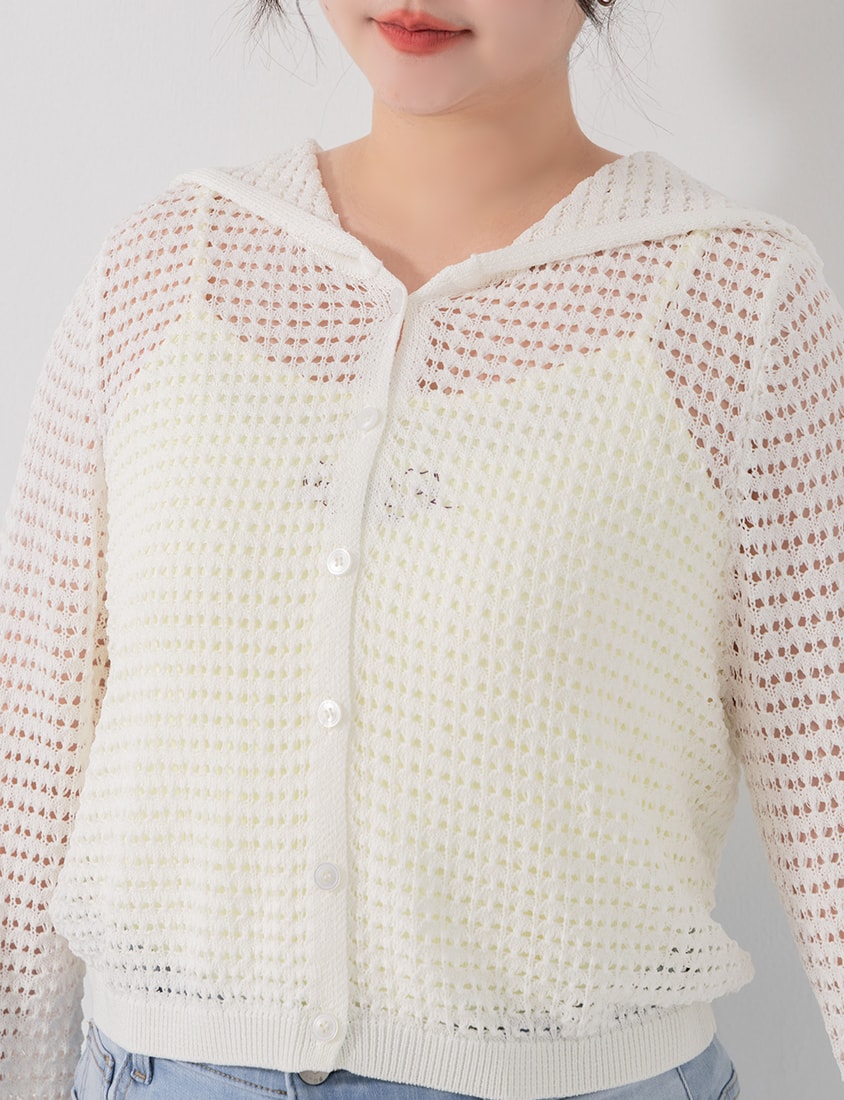 Ice Silk Button-Up Hooded Plus Size Knit Cardigan