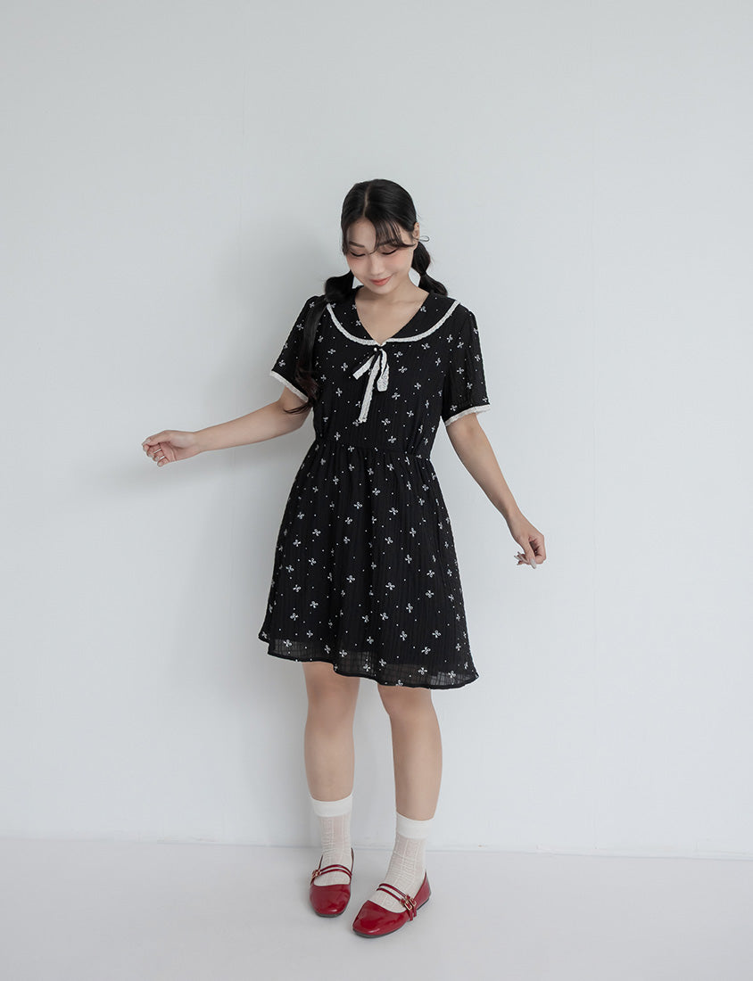 All-Over Bow Collared Plus Size Mini Dress