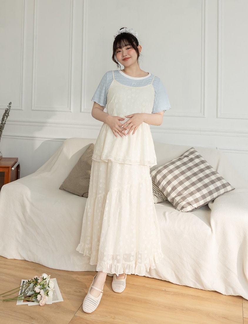Bow Embroidery Ruffle Crinkle Plus Size Top