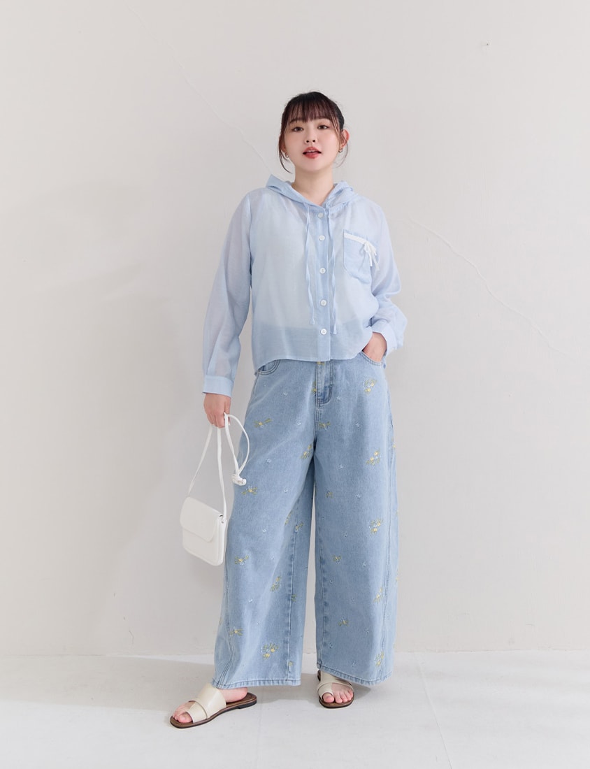 Cute Bow Pocket Sheer Hooded Plus Size Jacket