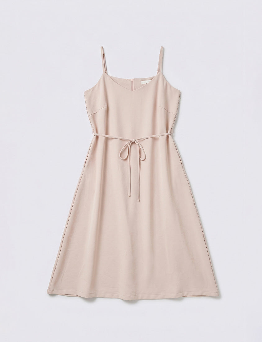 Wrinkle-Resistant A-Line  Plus Size Cami Maxi Dress (With Waist Tie)